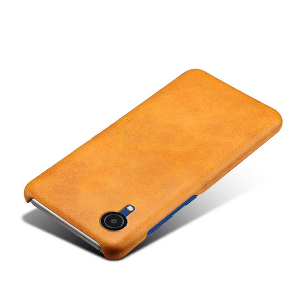 For Samsung Galaxy A23e Calf Textured PU Leather Coated PC Protective Cover Shockproof Phone Back Case