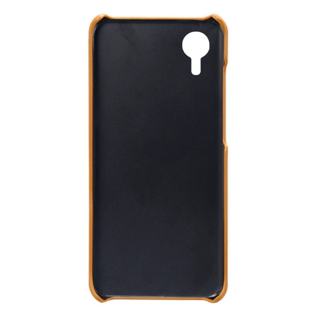 For Samsung Galaxy A23e Calf Textured PU Leather Coated PC Protective Cover Shockproof Phone Back Case