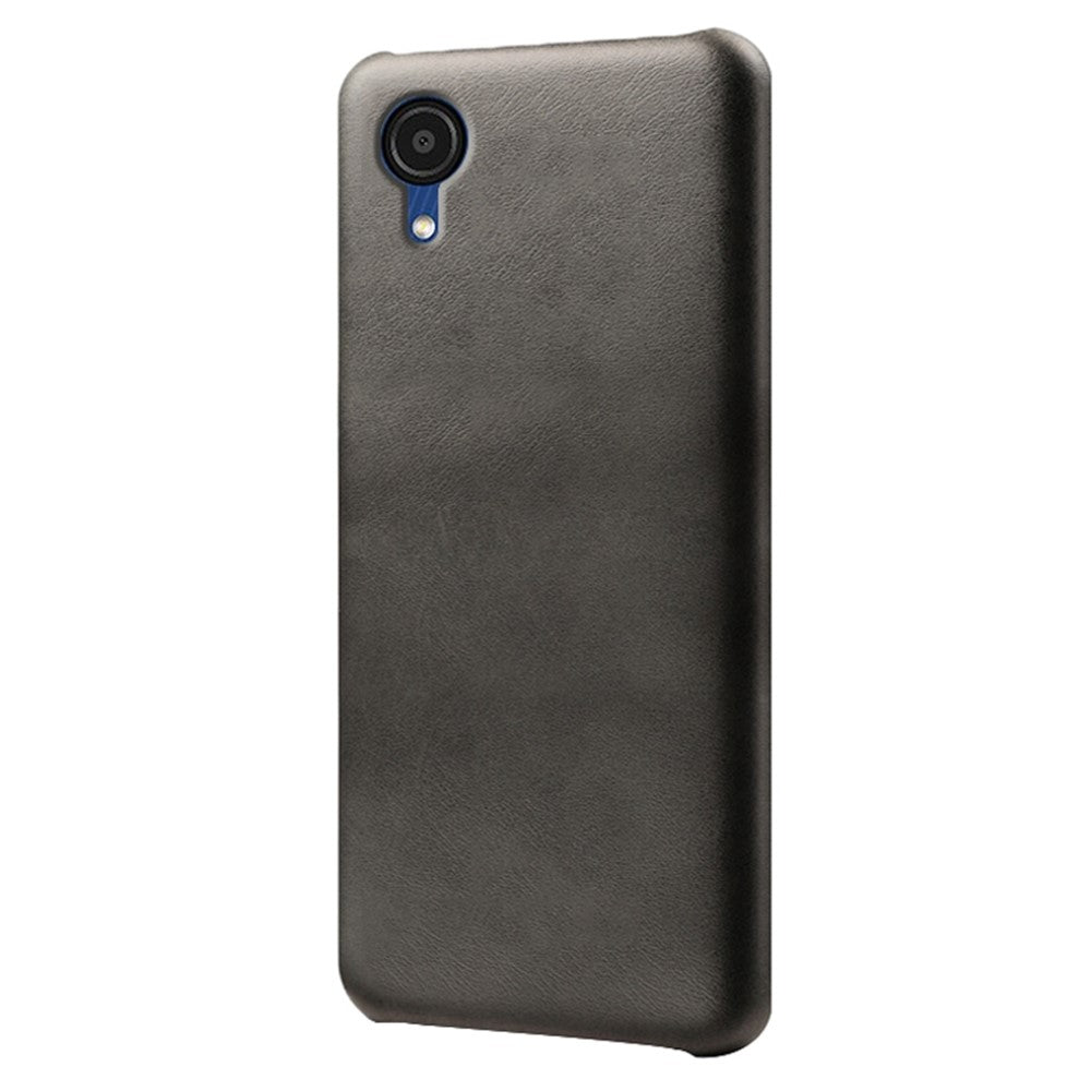 For Samsung Galaxy A23e Calf Textured PU Leather Coated PC Protective Cover Shockproof Phone Back Case