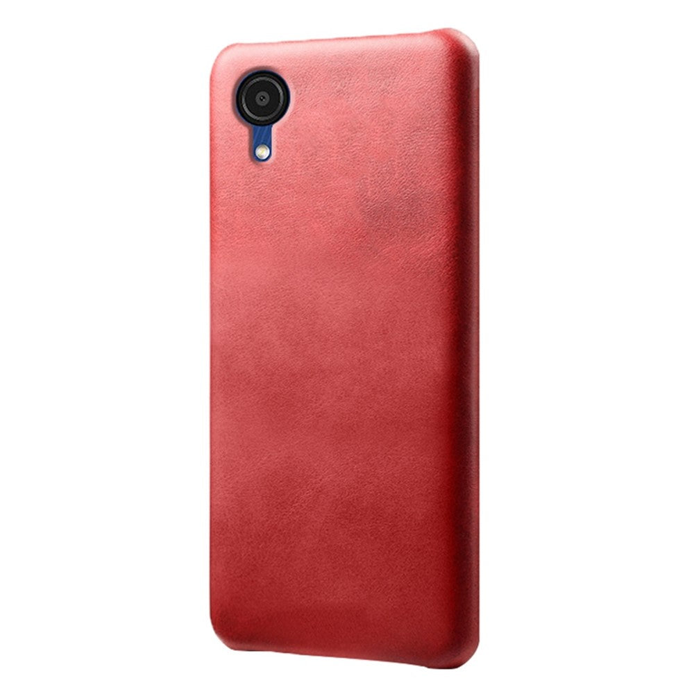 For Samsung Galaxy A23e Calf Textured PU Leather Coated PC Protective Cover Shockproof Phone Back Case