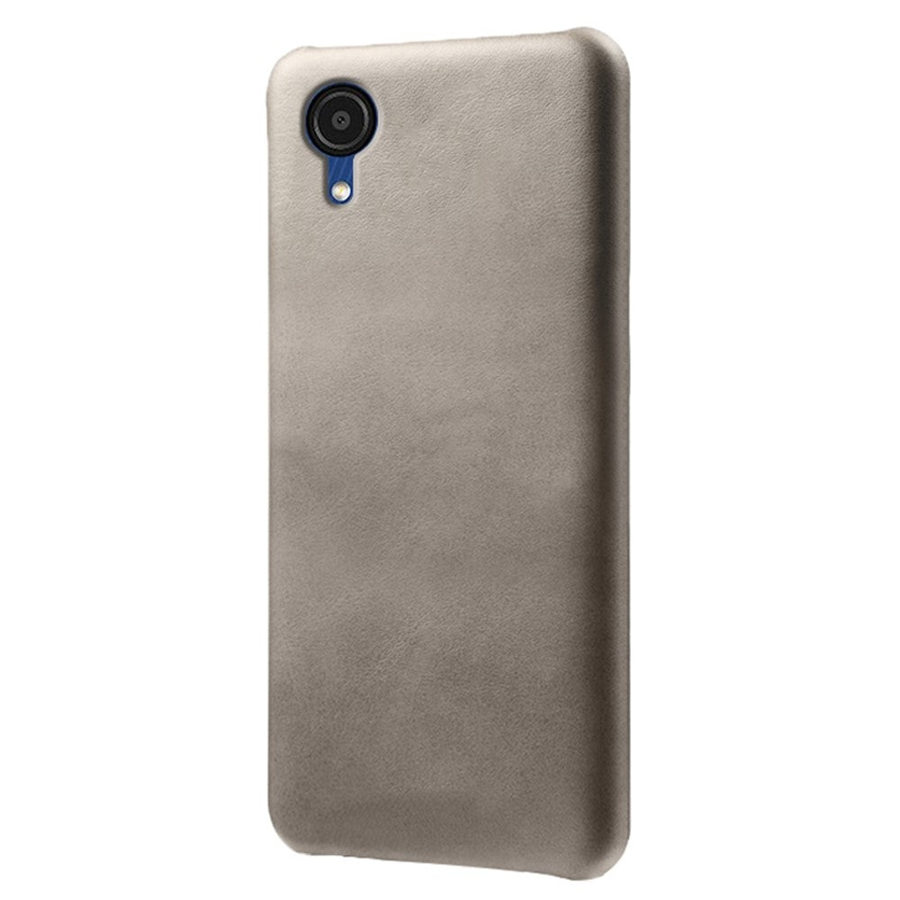 For Samsung Galaxy A23e Calf Textured PU Leather Coated PC Protective Cover Shockproof Phone Back Case