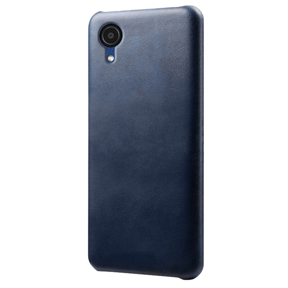 For Samsung Galaxy A23e Calf Textured PU Leather Coated PC Protective Cover Shockproof Phone Back Case