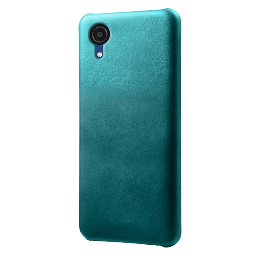 For Samsung Galaxy A23e Calf Textured PU Leather Coated PC Protective Cover Shockproof Phone Back Case