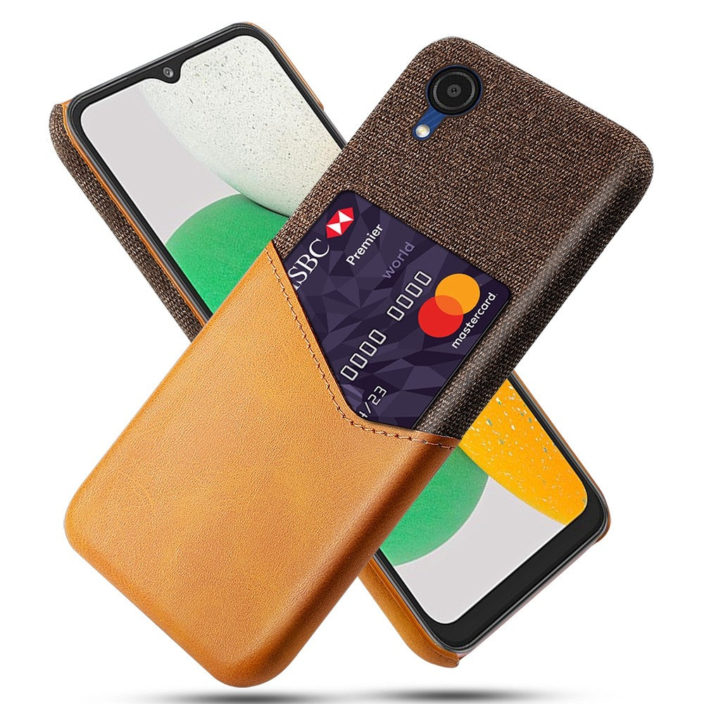 For Samsung Galaxy A23e Shockproof Cloth Texture Phone Case PU Leather Coated PC Scratch-resistant Cell Phone Cover with Card Slot