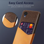 For Samsung Galaxy A23e Shockproof Cloth Texture Phone Case PU Leather Coated PC Scratch-resistant Cell Phone Cover with Card Slot