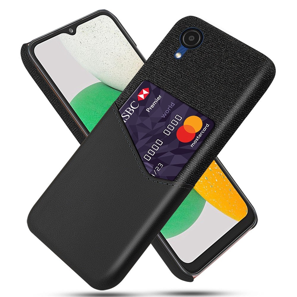 For Samsung Galaxy A23e Shockproof Cloth Texture Phone Case PU Leather Coated PC Scratch-resistant Cell Phone Cover with Card Slot