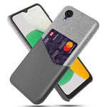 For Samsung Galaxy A23e Shockproof Cloth Texture Phone Case PU Leather Coated PC Scratch-resistant Cell Phone Cover with Card Slot