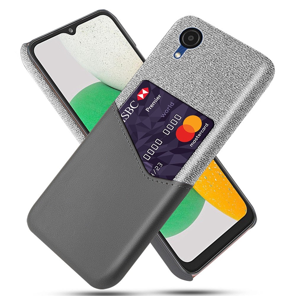 For Samsung Galaxy A23e Shockproof Cloth Texture Phone Case PU Leather Coated PC Scratch-resistant Cell Phone Cover with Card Slot