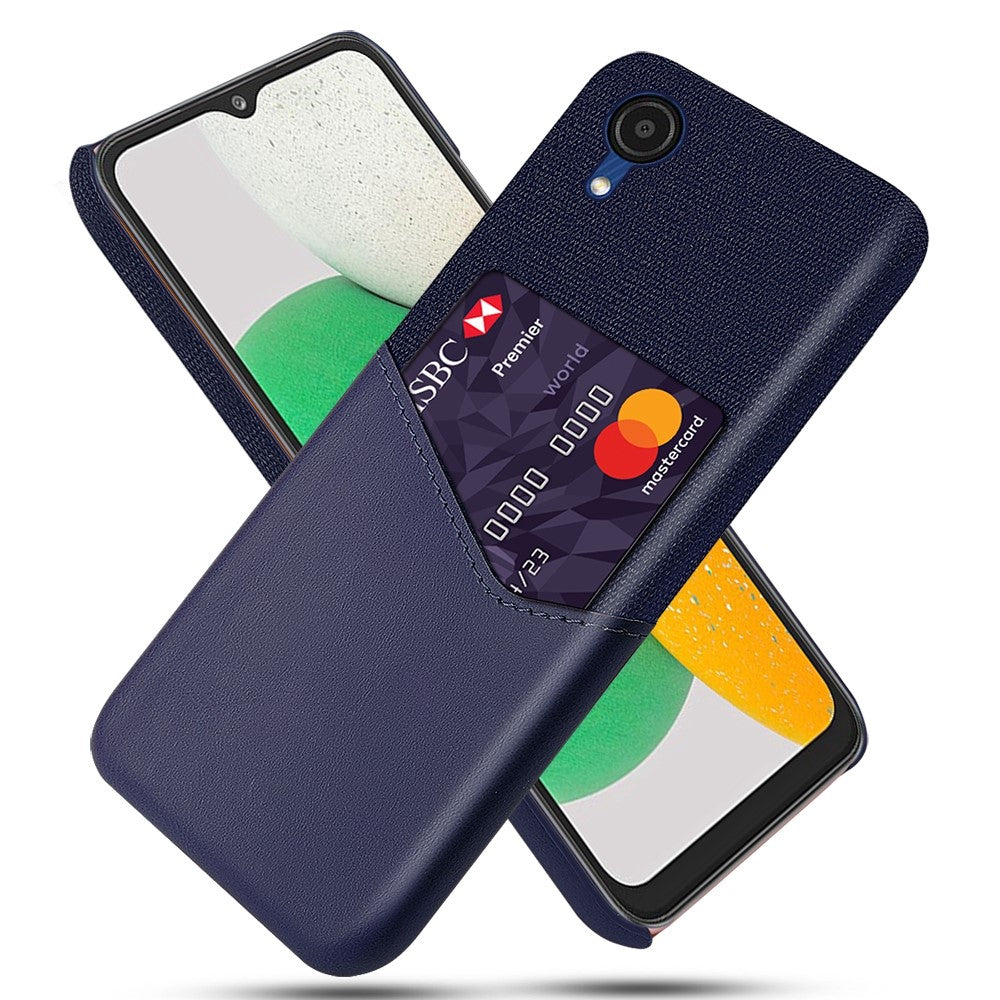 For Samsung Galaxy A23e Shockproof Cloth Texture Phone Case PU Leather Coated PC Scratch-resistant Cell Phone Cover with Card Slot