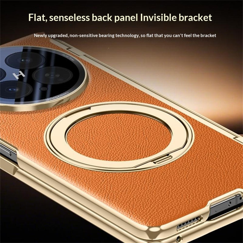 For Oppo Find N6 5G Magnetic Case with Tempered Glass 360° Rotatable Metal Ring Kickstand PU Leather + PC + Acrylic Cover