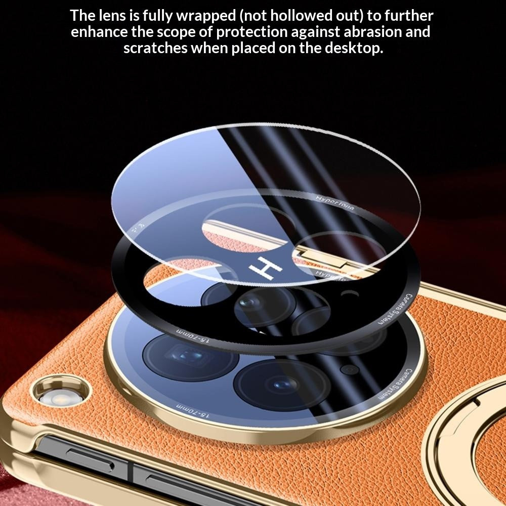 For Oppo Find N6 5G Magnetic Case with Tempered Glass 360° Rotatable Metal Ring Kickstand PU Leather + PC + Acrylic Cover