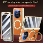 For Oppo Find N6 5G Magnetic Case with Tempered Glass 360° Rotatable Metal Ring Kickstand PU Leather + PC + Acrylic Cover