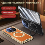 For Oppo Find N6 5G Magnetic Case with Tempered Glass 360° Rotatable Metal Ring Kickstand PU Leather + PC + Acrylic Cover