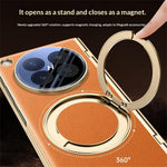 Oppo Find N6 5G Magnetiskt Skal med Härdat Glas 360° Roterbar Metallring Stativ PU-Läder + PC + Akryl Skal