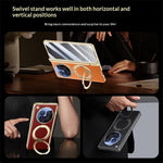 For Oppo Find N6 5G Magnetic Case with Tempered Glass 360° Rotatable Metal Ring Kickstand PU Leather + PC + Acrylic Cover