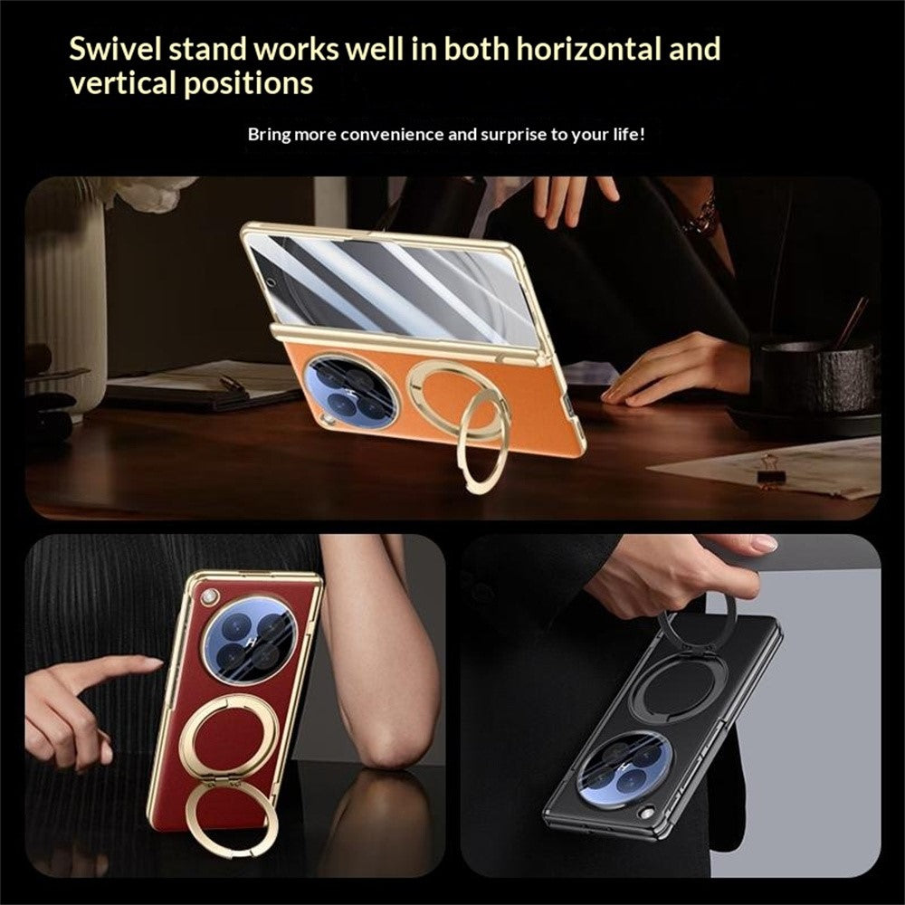 Oppo Find N6 5G Magnetiskt Skal med Härdat Glas 360° Roterbar Metallring Stativ PU-Läder + PC + Akryl Skal