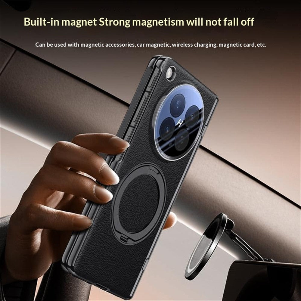 Oppo Find N6 5G Magnetiskt Skal med Härdat Glas 360° Roterbar Metallring Stativ PU-Läder + PC + Akryl Skal