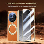For Oppo Find N6 5G Magnetic Case with Tempered Glass 360° Rotatable Metal Ring Kickstand PU Leather + PC + Acrylic Cover
