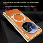 For Oppo Find N6 5G Magnetic Case with Tempered Glass 360° Rotatable Metal Ring Kickstand PU Leather + PC + Acrylic Cover