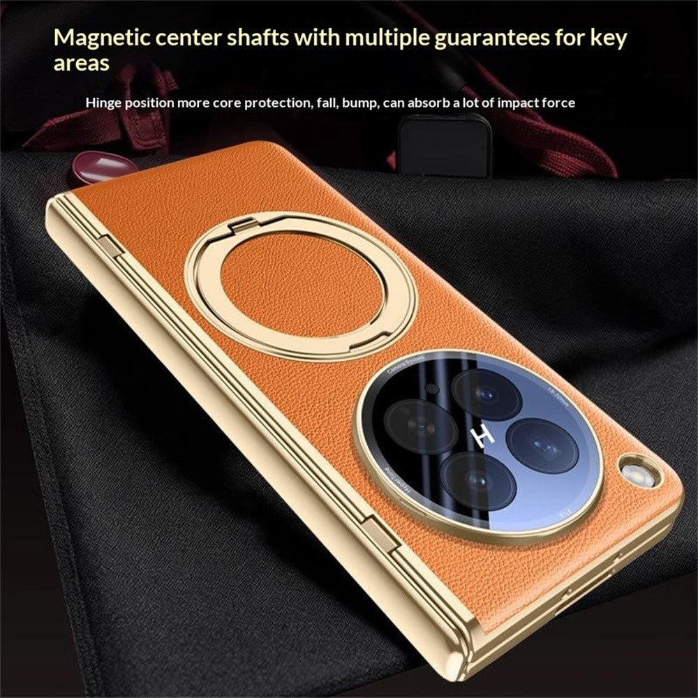 Oppo Find N6 5G Magnetiskt Skal med Härdat Glas 360° Roterbar Metallring Stativ PU-Läder + PC + Akryl Skal