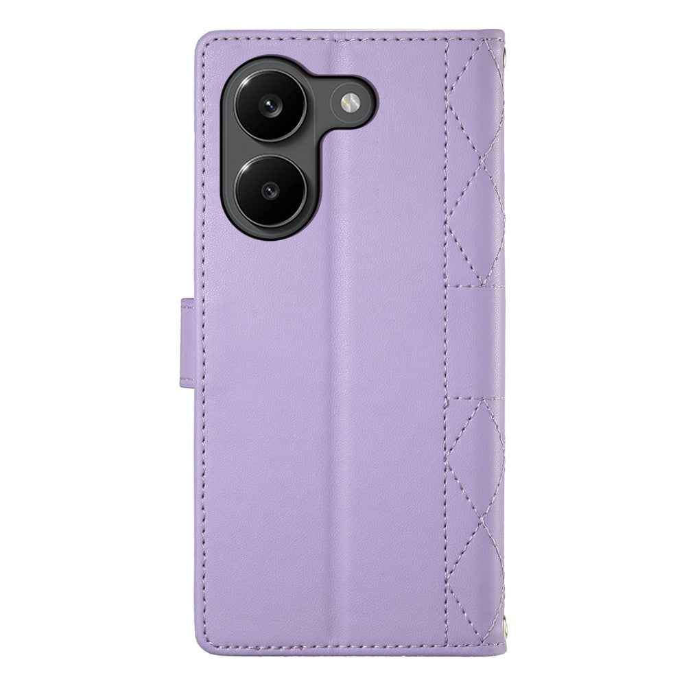 For Xiaomi Poco X8 Pro 5G  /  Redmi Turbo 5 5G Wallet Case Rhombus Stitching Stand Leather Phone Cover with Long  /  Short Strap