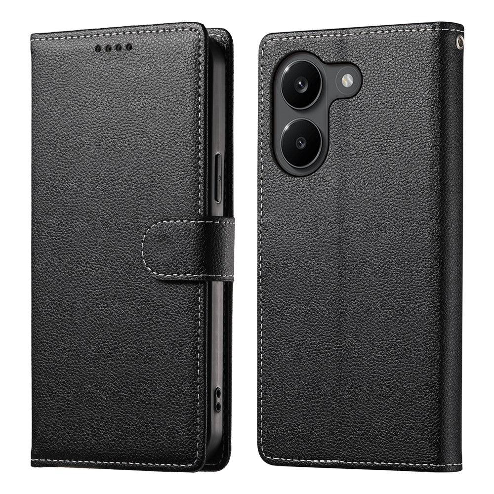 For Xiaomi Poco X8 Pro 5G  /  Redmi Turbo 5 5G Case Magnetic Snap Litchi Texture Leather Wallet Phone Cover with Wrist Strap