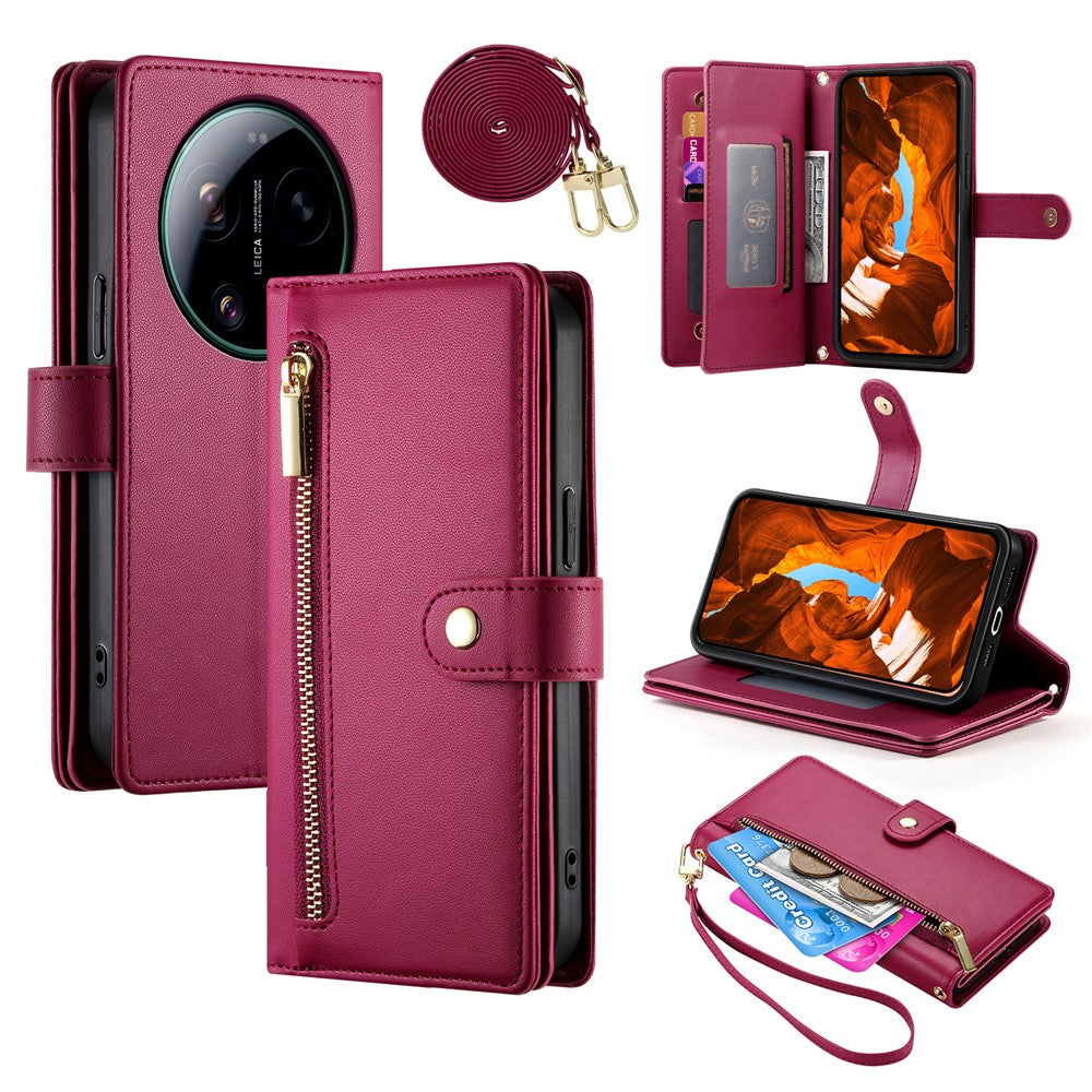 For Xiaomi 17 Ultra 5G Leather Case Zipper Pocket Wallet Phone Cover with Straps
