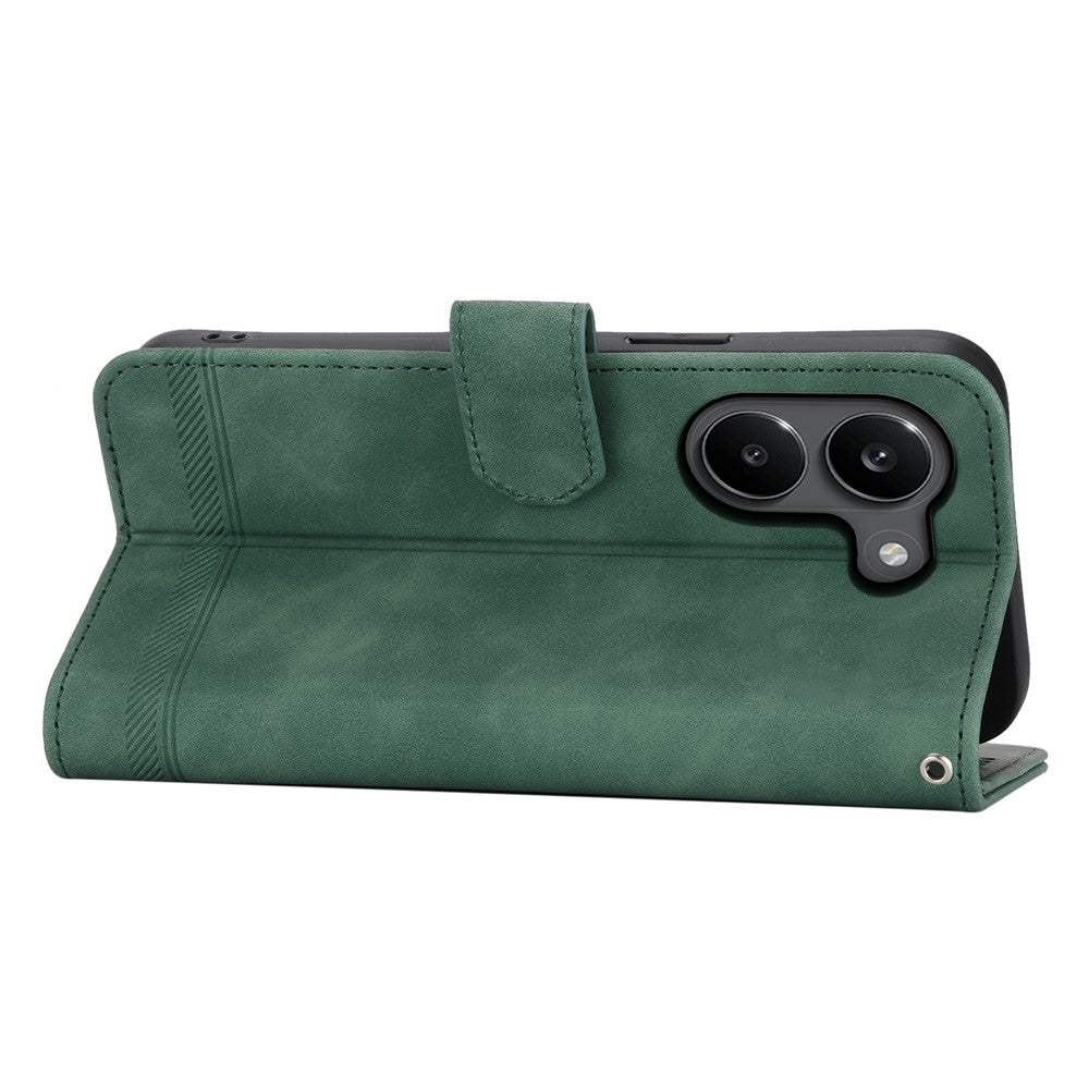 DIERFENG DF-03 För Xiaomi Poco X8 Pro 5G / Redmi Turbo 5 5G Läderfodral Linjer Avtryck Plånboksfodral med Handledsrem