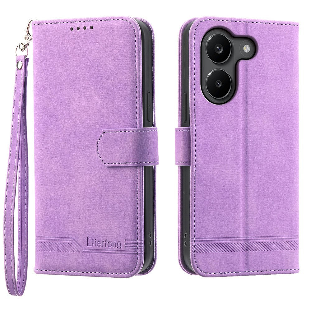 DIERFENG DF-03 För Xiaomi Poco X8 Pro 5G / Redmi Turbo 5 5G Läderfodral Linjer Avtryck Plånboksfodral med Handledsrem