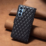BINFEN COLOR BF Style-15 til Samsung Galaxy A54 5G PU Læder Lynlås Lomme Telefoncover Præget Rombe Mønster Pung Sammenklappeligt Standcover med Rem