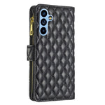 BINFEN COLOR BF Style-15 til Samsung Galaxy A54 5G PU Læder Lynlås Lomme Telefoncover Præget Rombe Mønster Pung Sammenklappeligt Standcover med Rem