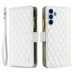 BINFEN COLOR BF Style-15 til Samsung Galaxy A54 5G PU Læder Lynlås Lomme Telefoncover Præget Rombe Mønster Pung Sammenklappeligt Standcover med Rem