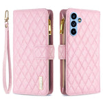 BINFEN COLOR BF Style-15 för Samsung Galaxy A54 5G PU-läderfodral med dragkedja, tryckt rombmönster, plånbok, vikbart stativfodral med rem