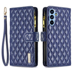 BINFEN COLOR BF Style-15 til Samsung Galaxy A54 5G PU Læder Lynlås Lomme Telefoncover Præget Rombe Mønster Pung Sammenklappeligt Standcover med Rem