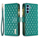 BINFEN COLOR BF Style-15 til Samsung Galaxy A54 5G PU Læder Lynlås Lomme Telefoncover Præget Rombe Mønster Pung Sammenklappeligt Standcover med Rem