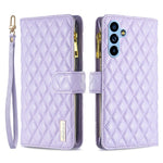 BINFEN COLOR BF Style-15 til Samsung Galaxy A54 5G PU Læder Lynlås Lomme Telefoncover Præget Rombe Mønster Pung Sammenklappeligt Standcover med Rem