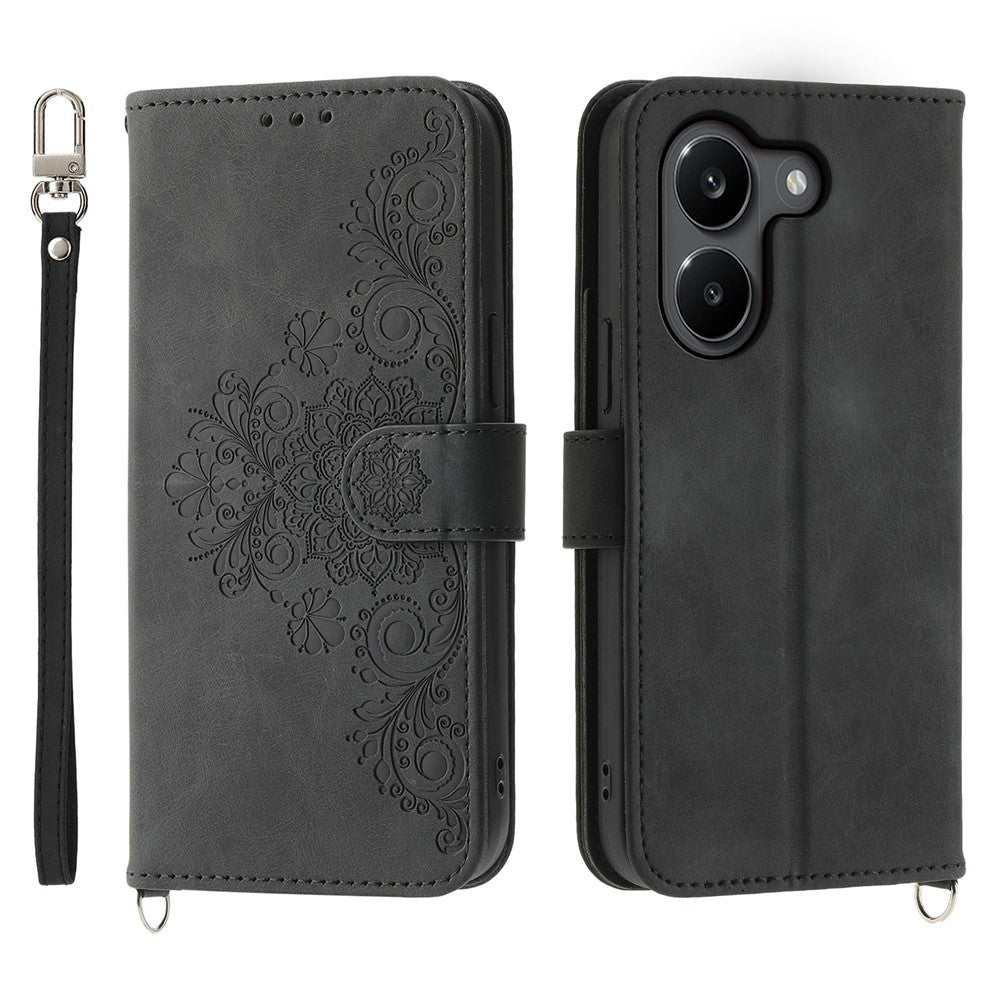 For Xiaomi Poco X8 Pro 5G  /  Redmi Turbo 5 5G Wallet Case Flower Pattern PU Leather Phone Cover with Strap