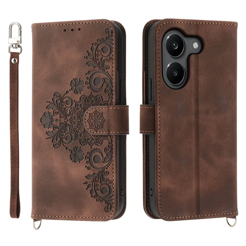 For Xiaomi Poco X8 Pro 5G  /  Redmi Turbo 5 5G Wallet Case Flower Pattern PU Leather Phone Cover with Strap