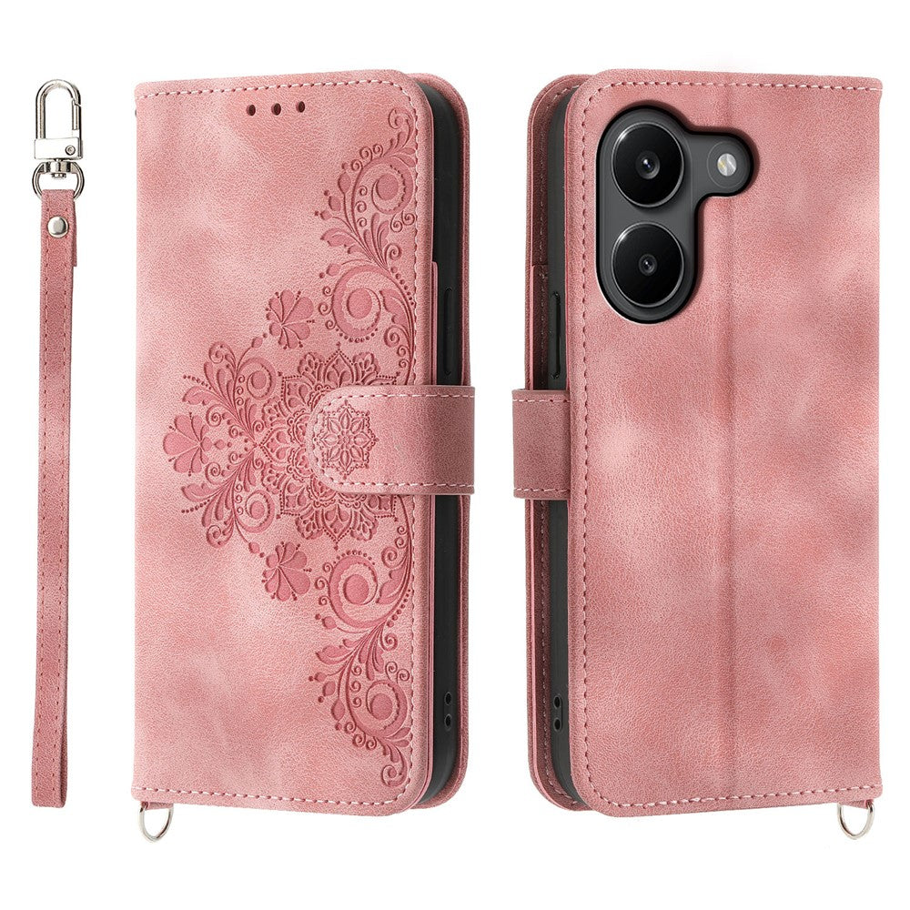 For Xiaomi Poco X8 Pro 5G  /  Redmi Turbo 5 5G Wallet Case Flower Pattern PU Leather Phone Cover with Strap