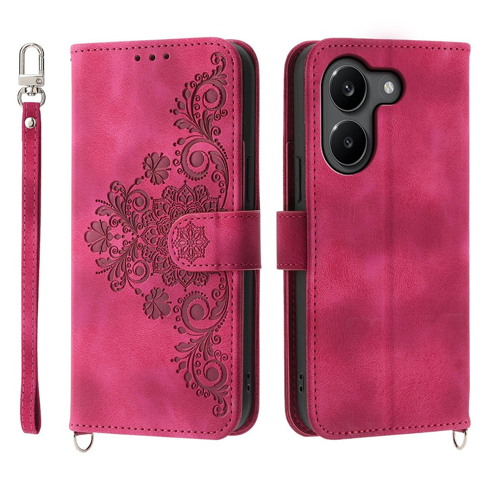 For Xiaomi Poco X8 Pro 5G  /  Redmi Turbo 5 5G Wallet Case Flower Pattern PU Leather Phone Cover with Strap