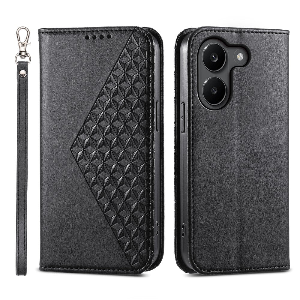 For Xiaomi Poco X8 Pro 5G  /  Redmi Turbo 5 5G Case Calf Texture PU Leather Wallet Phone Cover with Wrist Strap