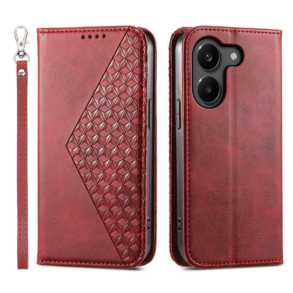 For Xiaomi Poco X8 Pro 5G  /  Redmi Turbo 5 5G Case Calf Texture PU Leather Wallet Phone Cover with Wrist Strap