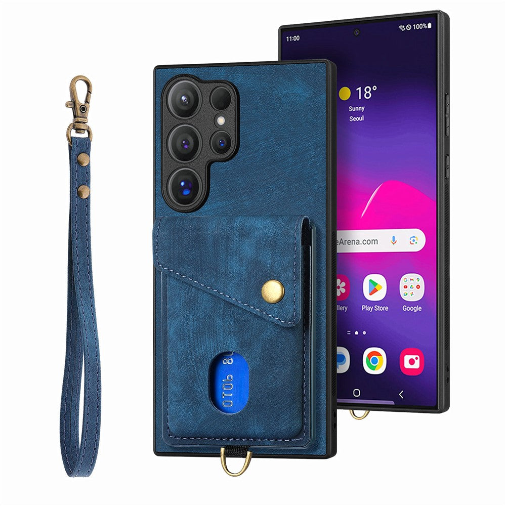 Samsung Galaxy S26 Ultra Läderskal med Korthållare - Blå