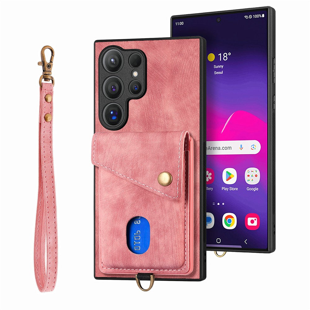 Samsung Galaxy S26 Ultra Läderskal med Korthållare - Rosa