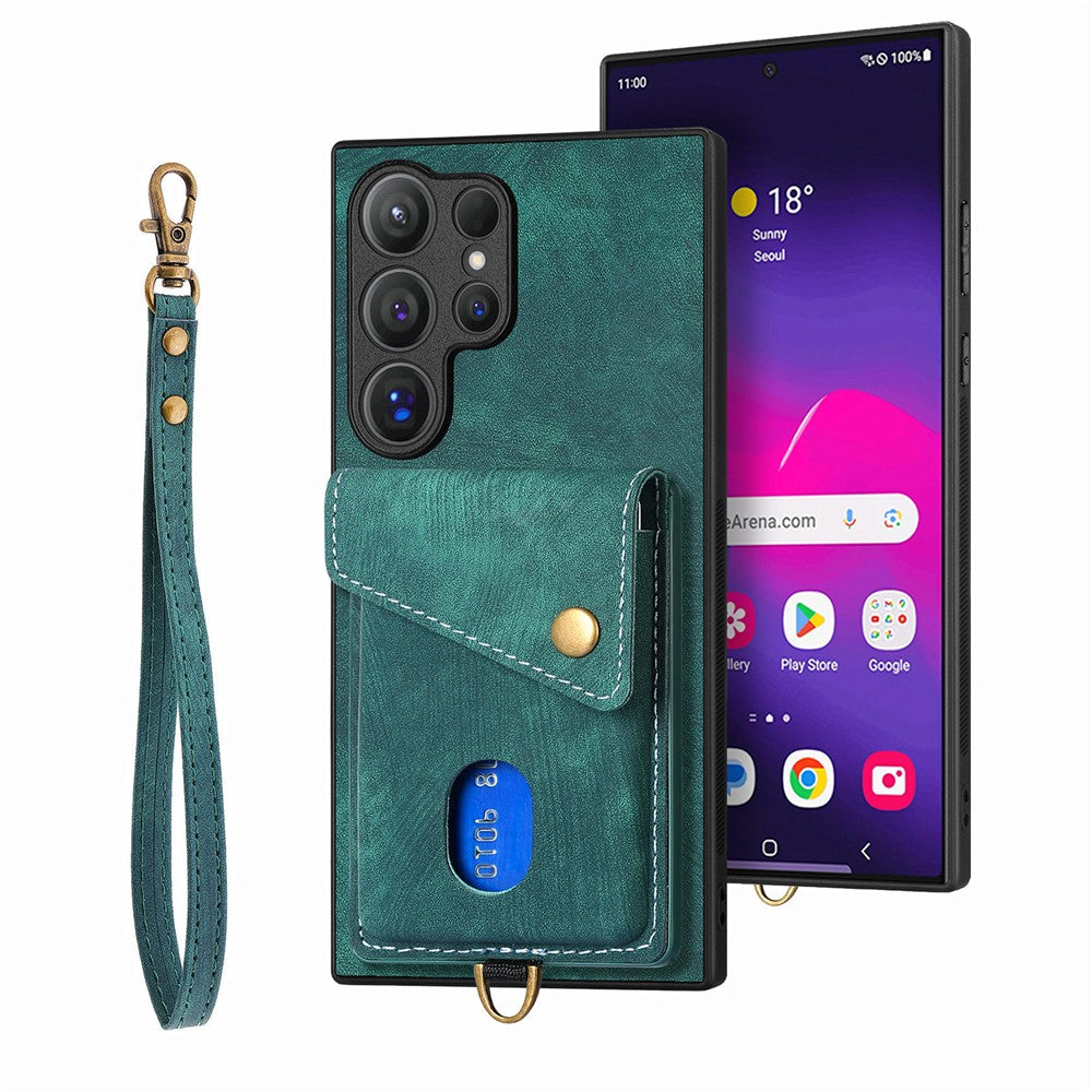 Samsung Galaxy S26 Ultra Läderskal med Korthållare - Grön