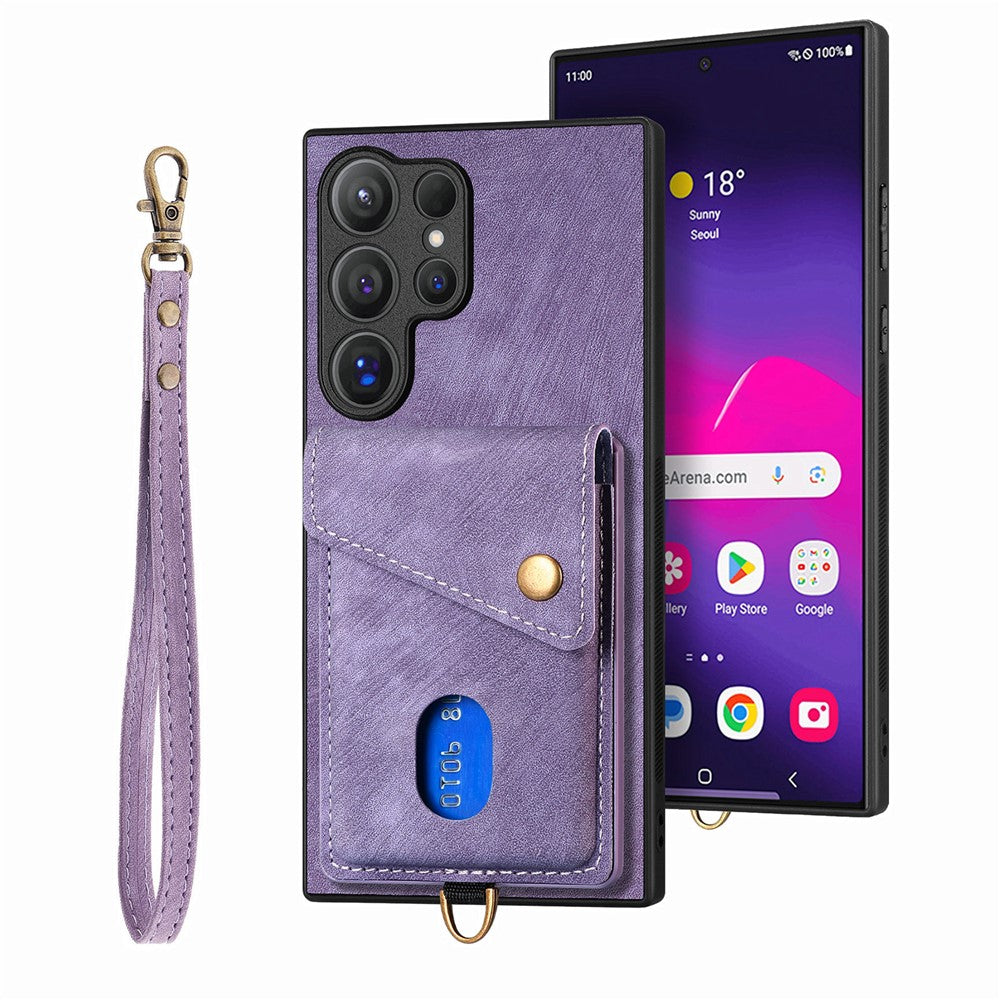 Samsung Galaxy S26 Ultra-læderetui med kortholder - Lilla