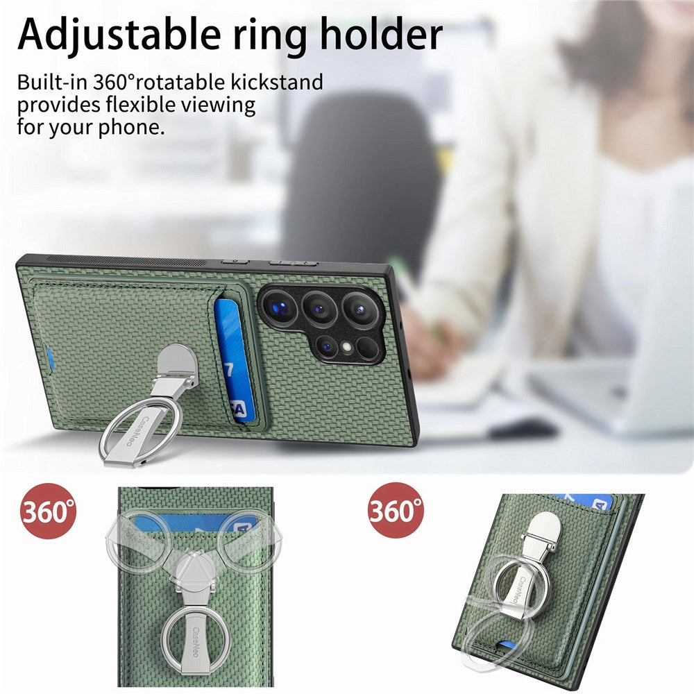 CASENEO För Samsung Galaxy S26 Ultra mobilskal Läder Baksida med Stativ och Kortfack Kolfiberstruktur