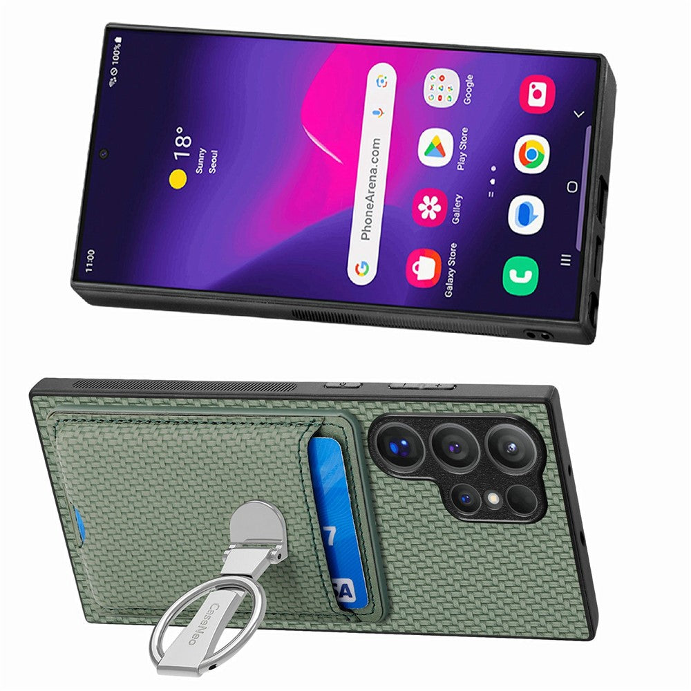CASENEO För Samsung Galaxy S26 Ultra mobilskal Läder Baksida med Stativ och Kortfack Kolfiberstruktur