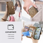 For Samsung Galaxy S26 Ultra 5G Case Floral Leaf Pattern Multi Card Slots Zipper Leather Phone Cover with Wrist Strap