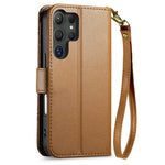 For Samsung Galaxy S26 Ultra 5G Case Floral Leaf Pattern Multi Card Slots Zipper Leather Phone Cover with Wrist Strap